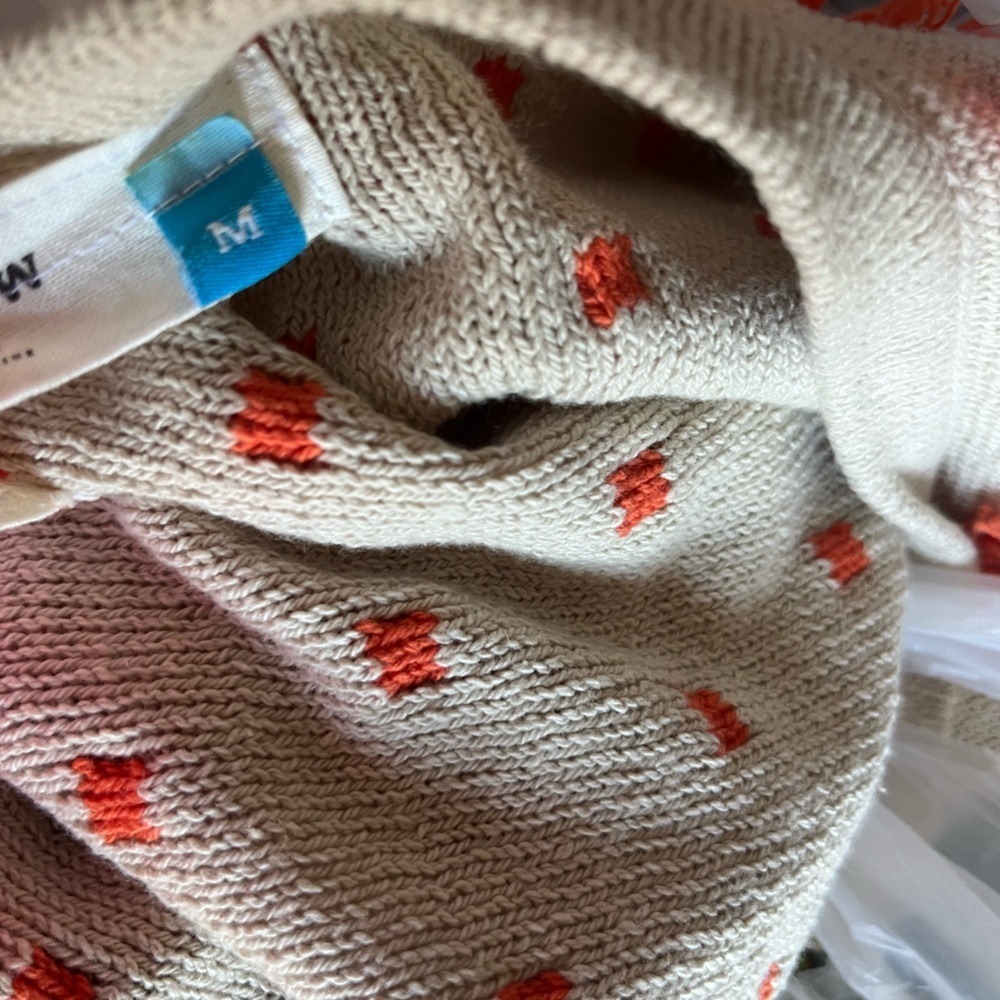 Anthropologie Sparrow Pom Pom Cream Sweater with Orange tassel medium - Picture 5 of 5